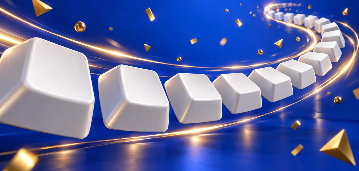 Blank keyboard keys forming a curved practice path on a blue background